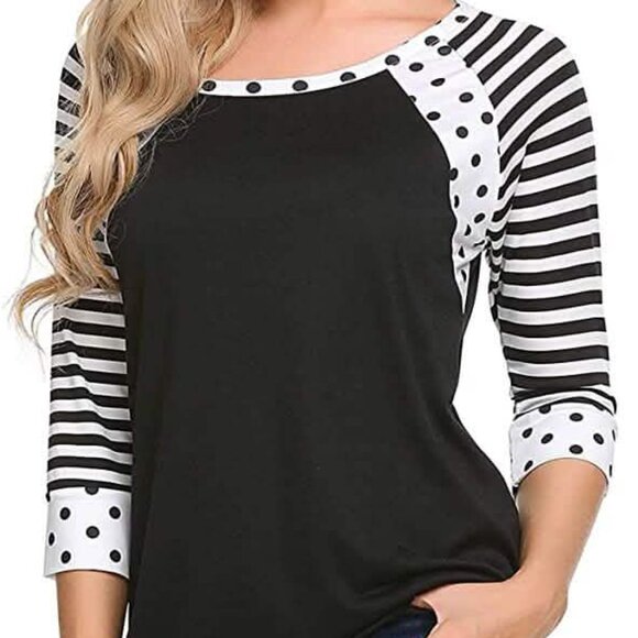 Merokeety Tops - Black and White Striped Women's Top